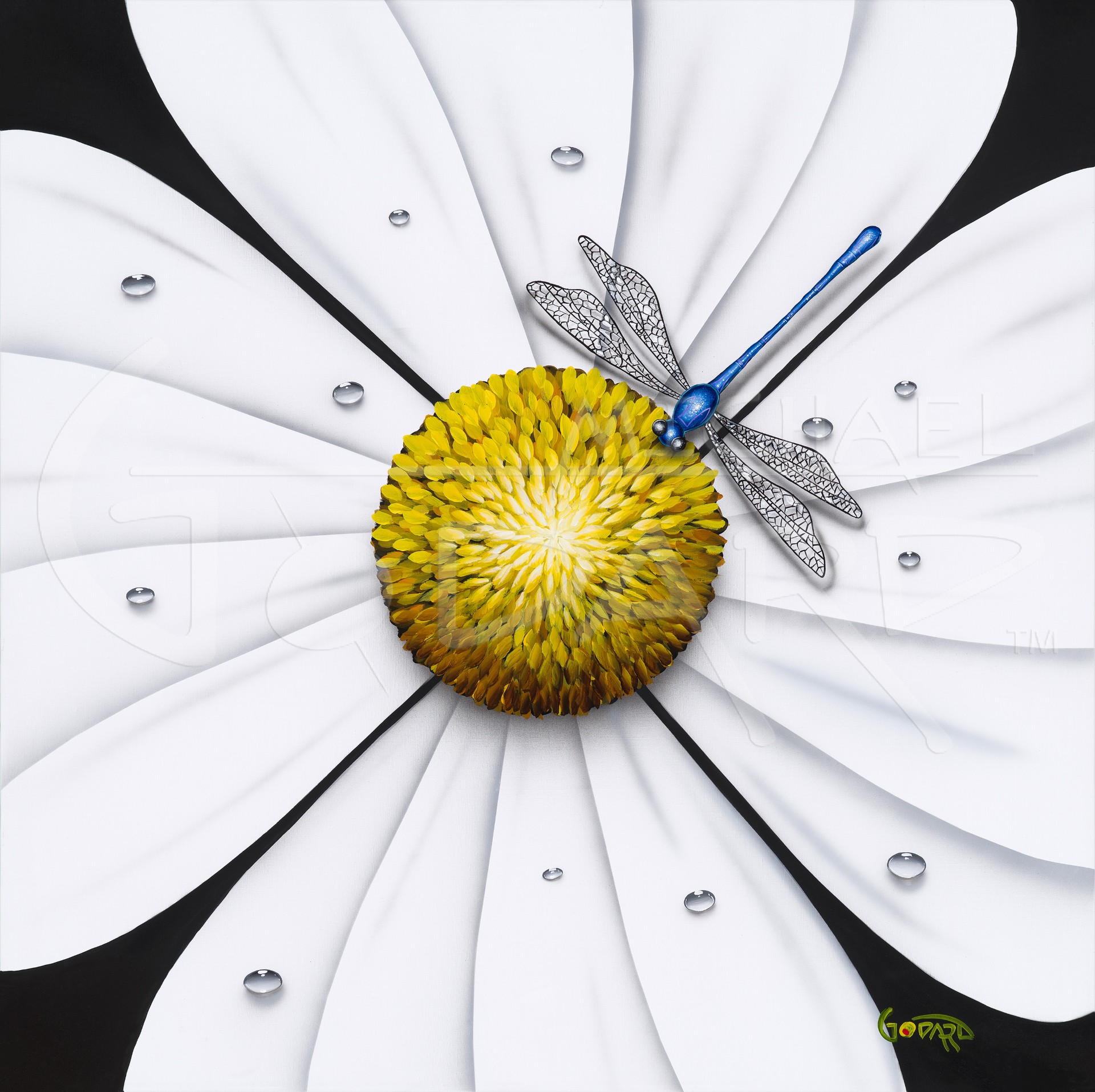 Michael Godard White Flower Dragonfly (Mural Edition)